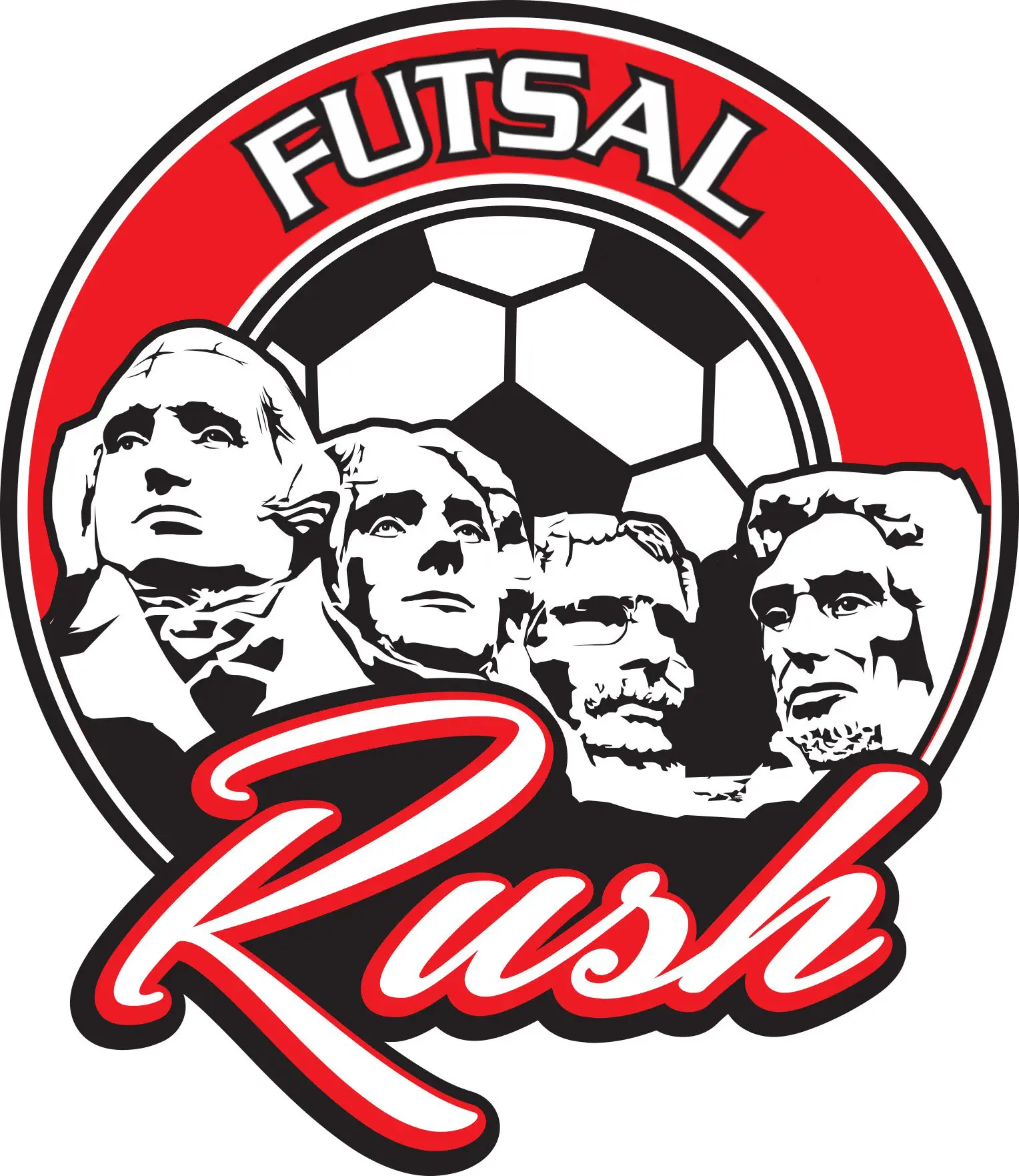 Futsal Rush logo with Mount Rushmore design.