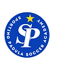 Blue soccer academy logo with star.