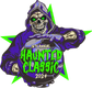 Skeleton with "Haunted Classic 2024" text logo.