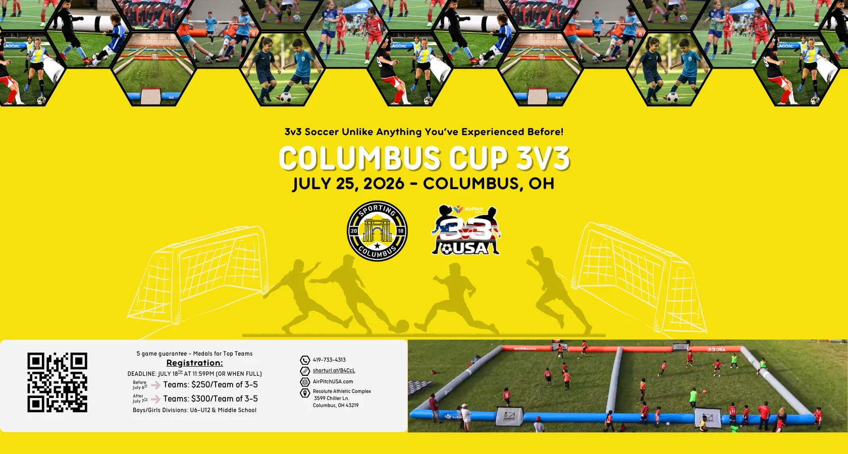 Columbus Cup 3v3 soccer event poster.