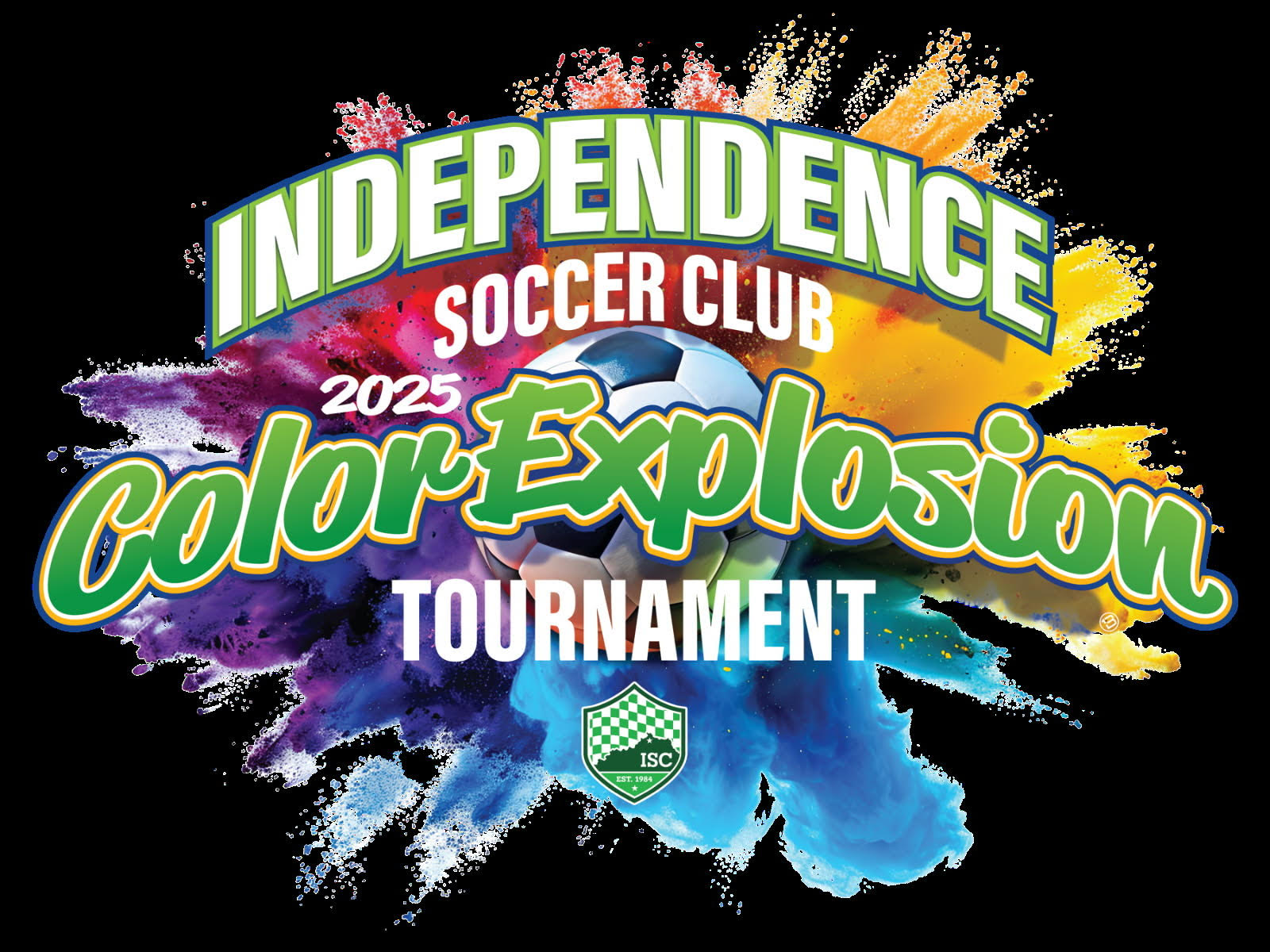 Colorful soccer tournament logo with vibrant splashes.
