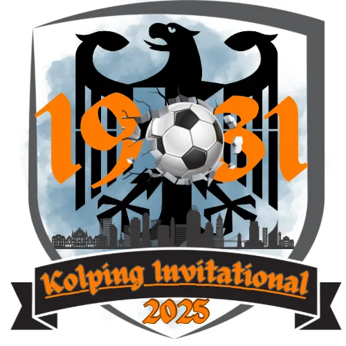 Soccer emblem with eagle and city skyline.