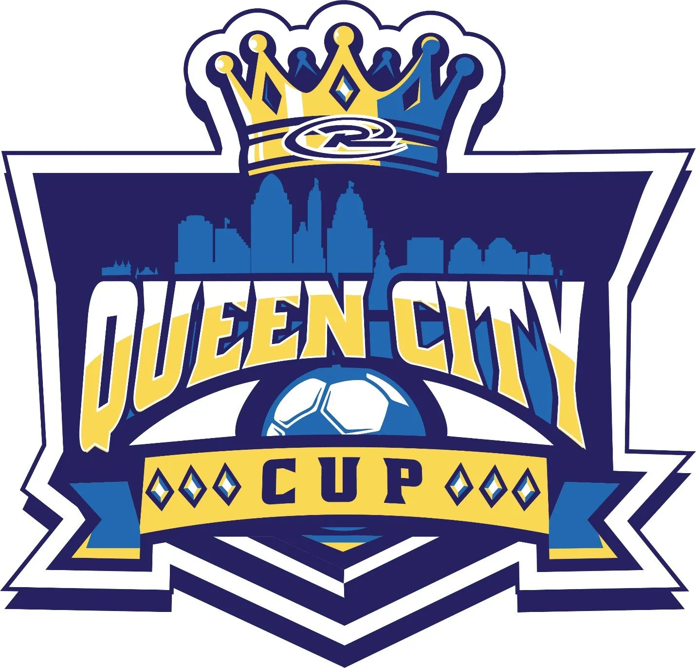 Queen City Cup logo with crown and soccer ball.