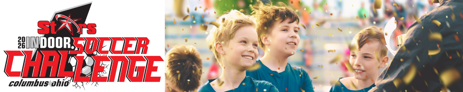 Children celebrating at indoor soccer event.