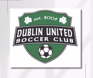 Dublin United Soccer Club logo, green shield.