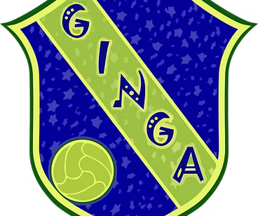 Shield emblem with "Ginga" and soccer ball.