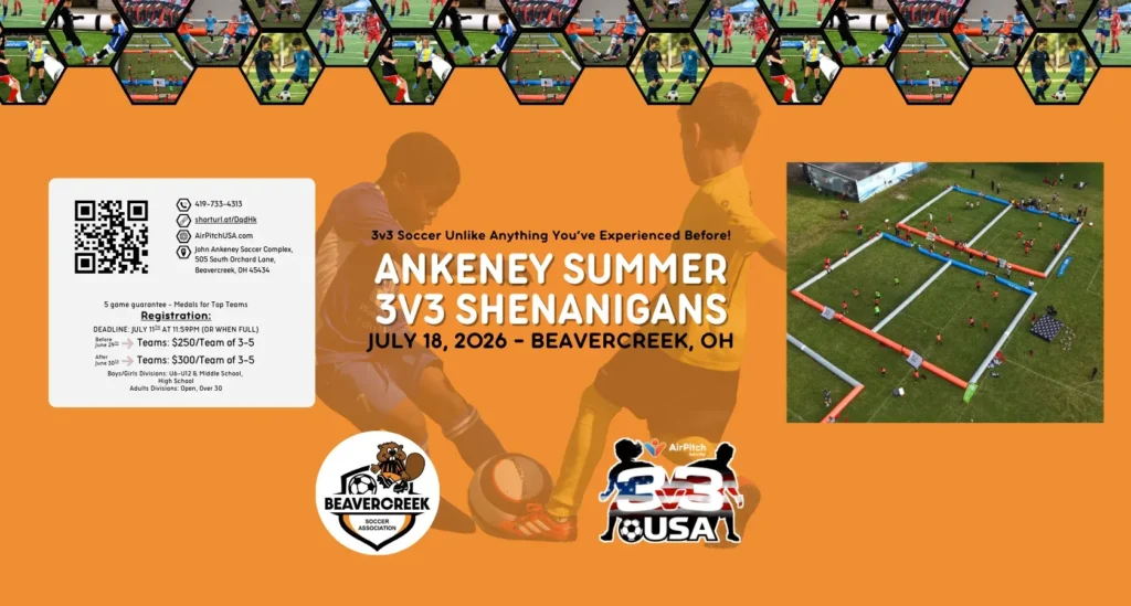 Soccer event flyer, Ankeney Summer 3v3 Shenanigans.