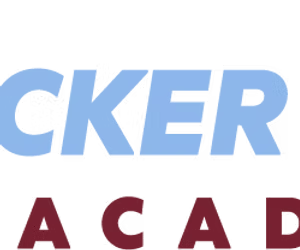 Partial logo with bold blue and red text on black background.